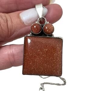 Brown Goldstone Gemstone on Sterling Silver Pendant Necklace